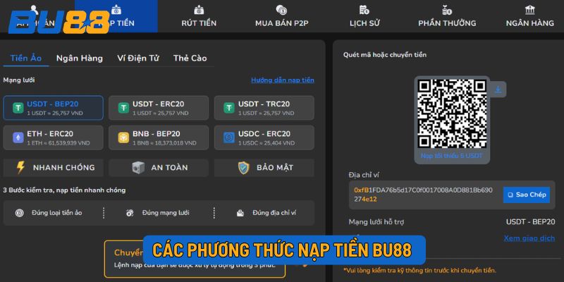 Các phương thức nạp tiền BU88