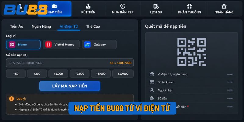 Nạp tiền BU88 từ ví điện tử