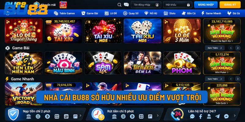 Nhà cái BU88 sở hữu nhiều ưu điểm vượt trội